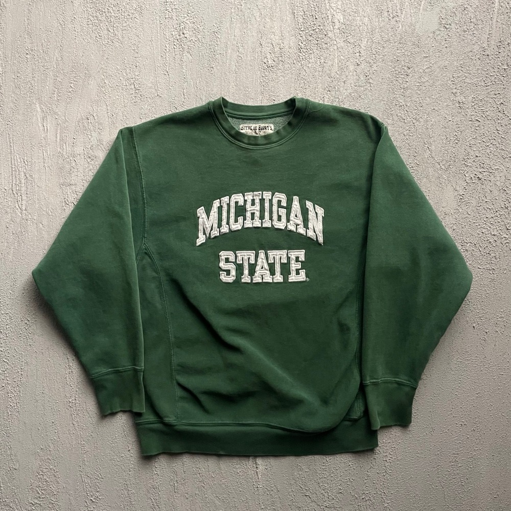 Vintage Michigan State Sweatshirt Men Small Green 90s Steve and Barrys